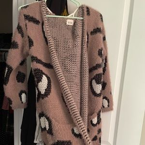 Fuzzy leopard cardigan sweater